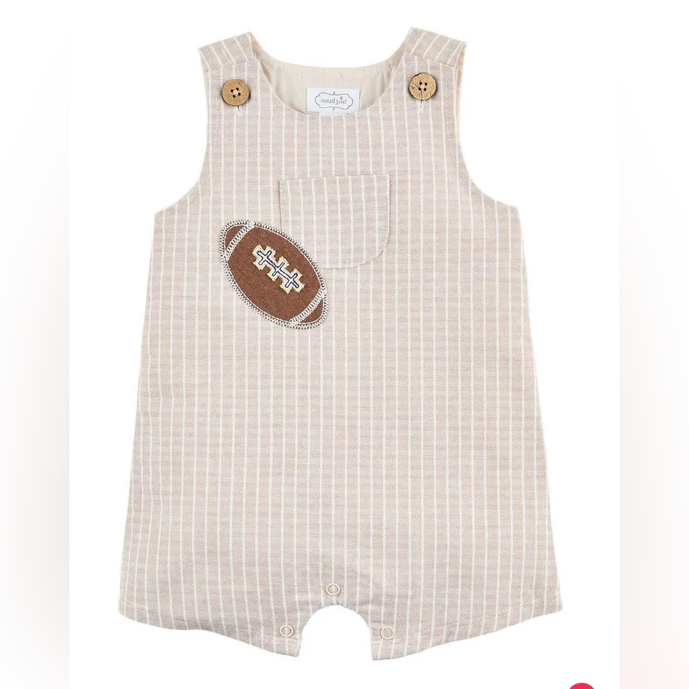 Mud Pie Tan Striped Baby Romper with Football
